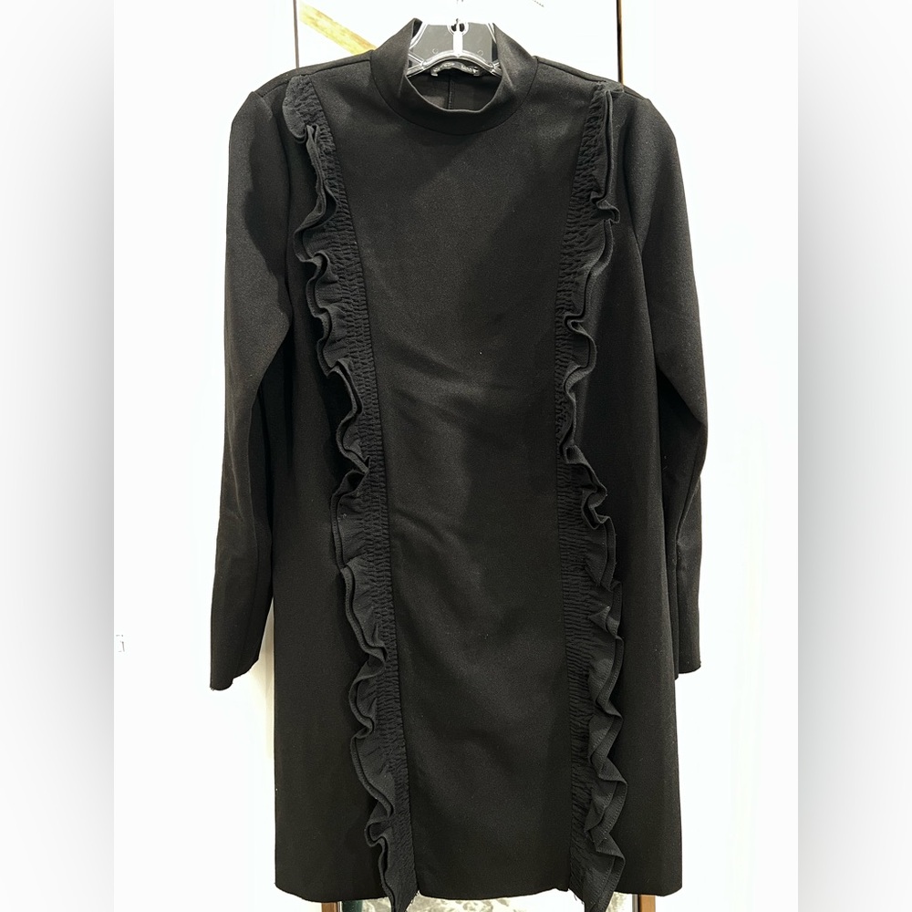 Zara ruffle trim mock neck mini dress